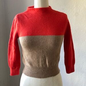 Funnel Mock Neck J Crew Merino Wool Cropped Colorblock Sweater Size Est XS